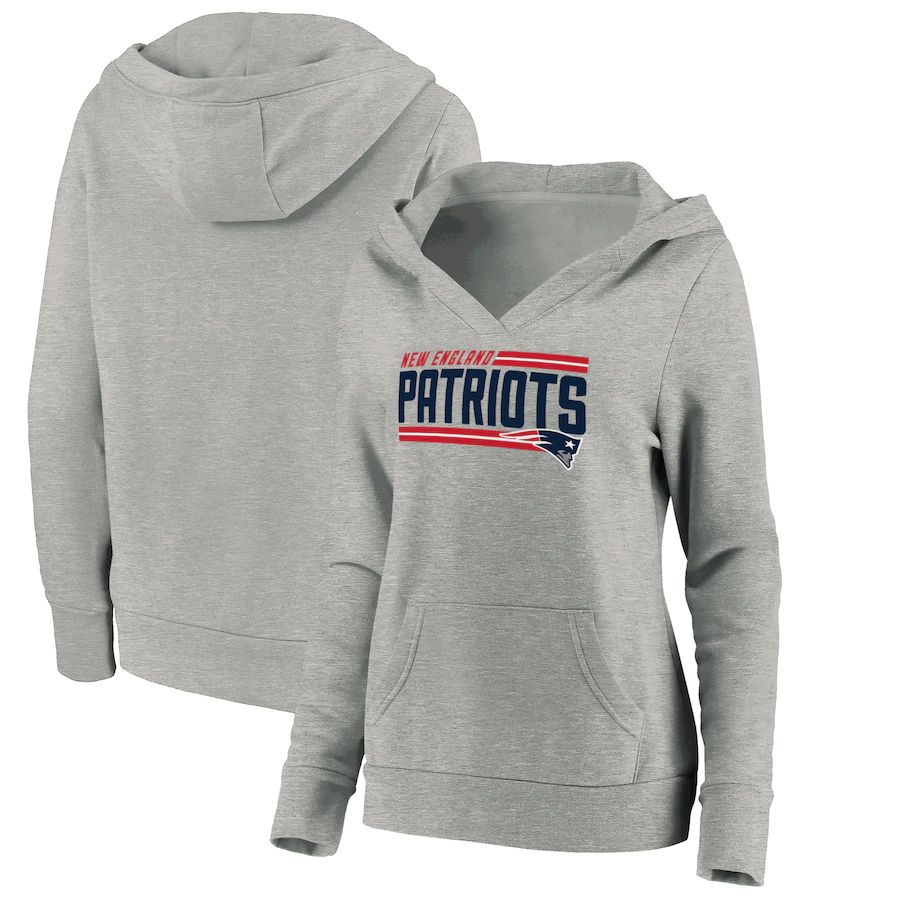 Women New England Patriots Fanatics Branded Heathered Gray On Side Stripe V-Neck Pullover Hoodie
